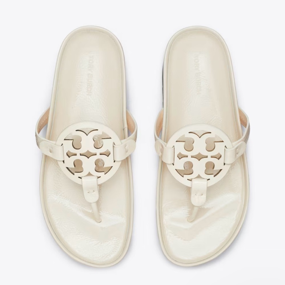 Tory Burch Cream Patent Miller Thong Sandals